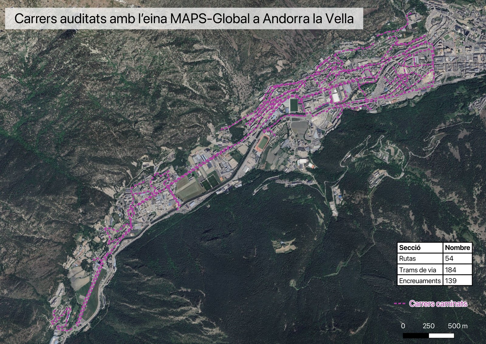 Mapa de les rutes auditades a Andorra la Vella